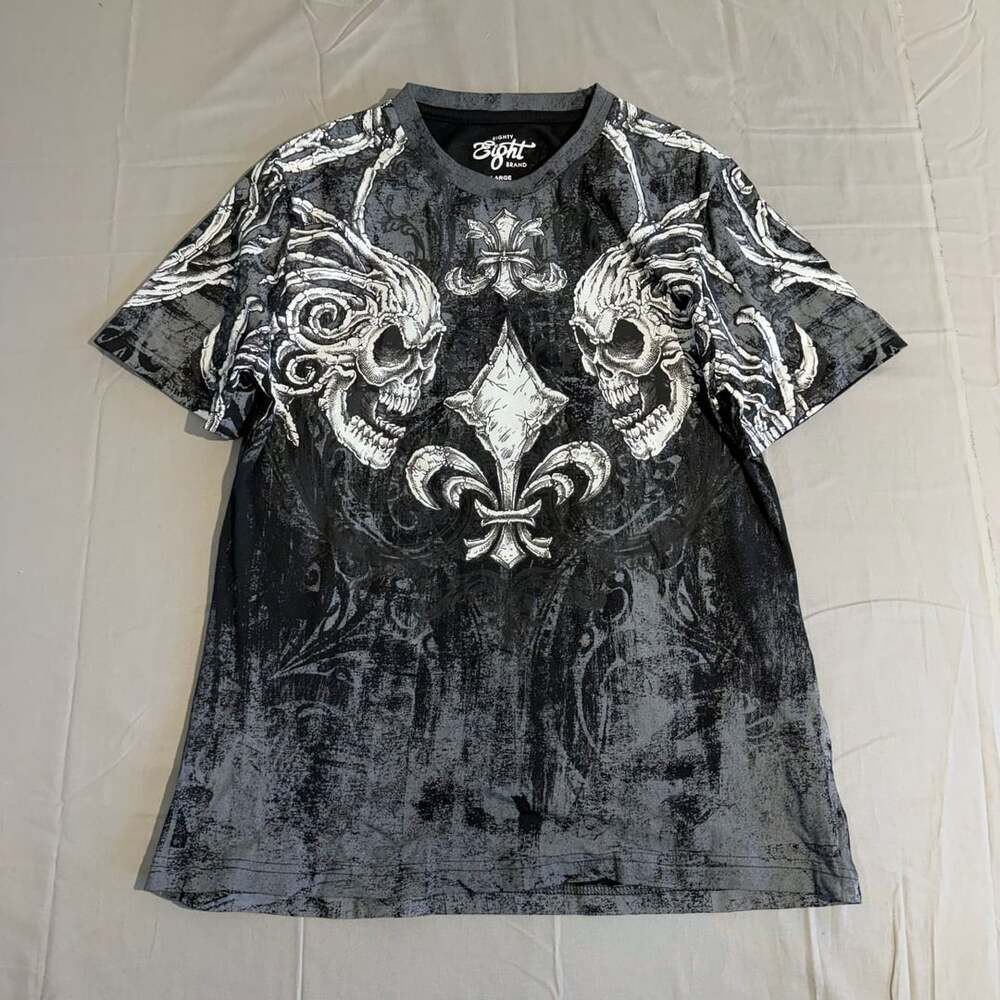 Eighty Eight Brand Skull Fleur De Lis Graphic T-Shirt Size Large Black